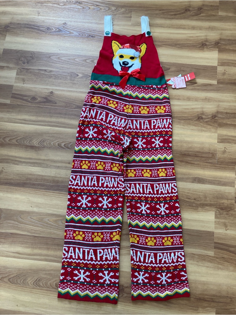Red 'Santa Paws' Holiday Overalls with Dog Applique
